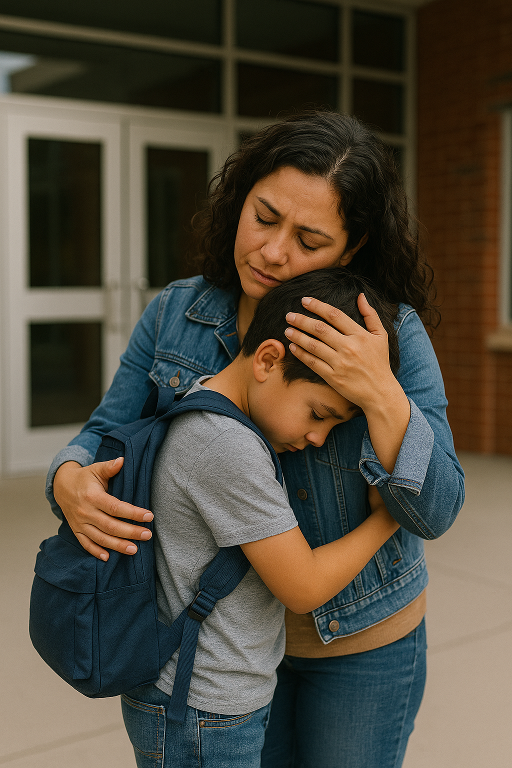 Parent embracing child